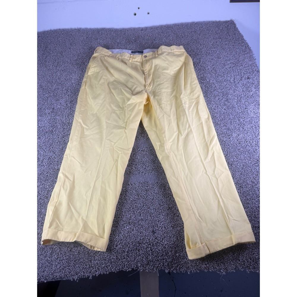 Vintage Polo Ralph Lauren Chino Pants Mens Yellow Cotton Cuffed Trousers - 40x34